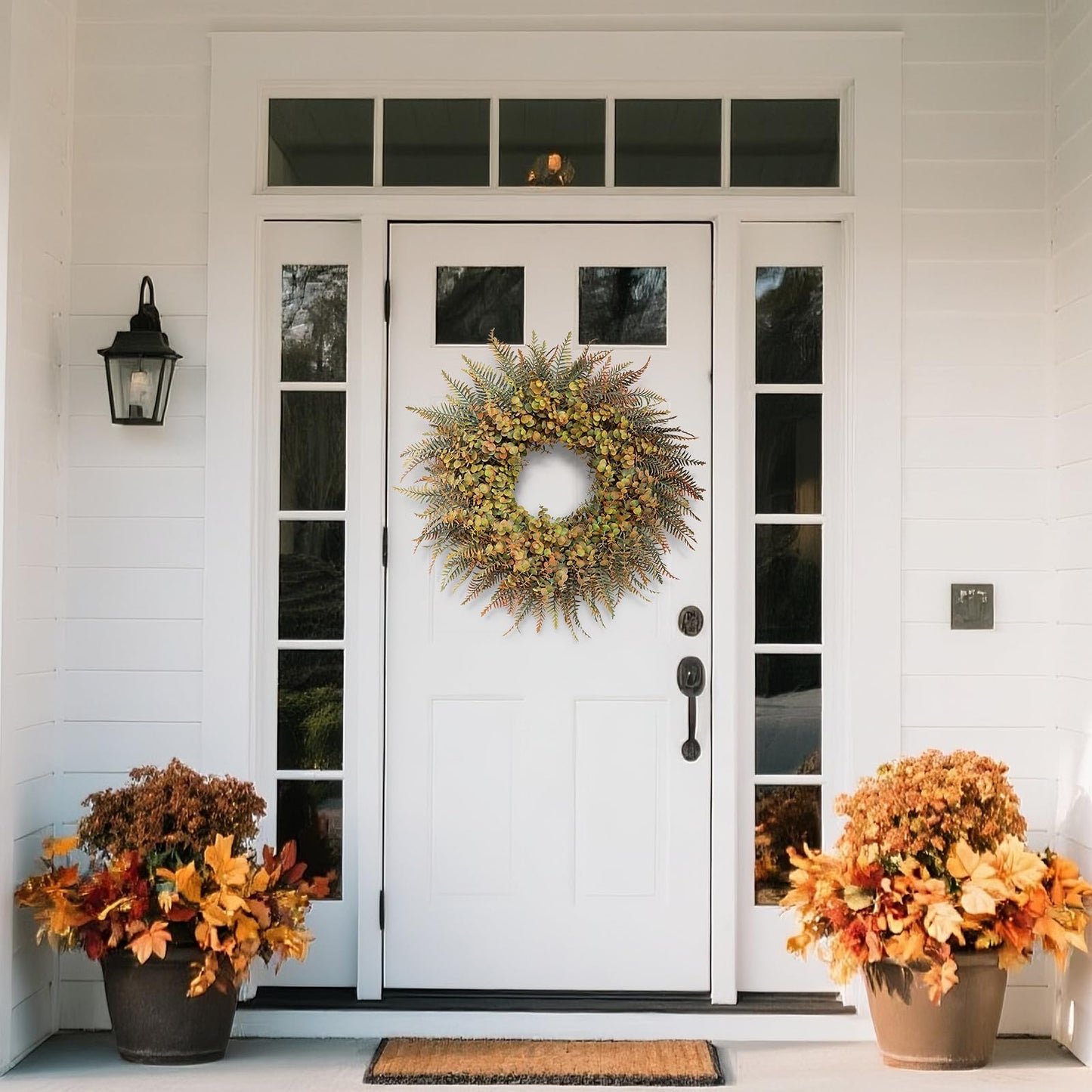 26" Fall Wreath for Front Door - Large Artificial Eucalyptus and Fake Ferns Leaves Outdoor Wreath for Porch, Window,Farmhouse,Home,Thanksgiving Day Harvest Festival Autumn Decor