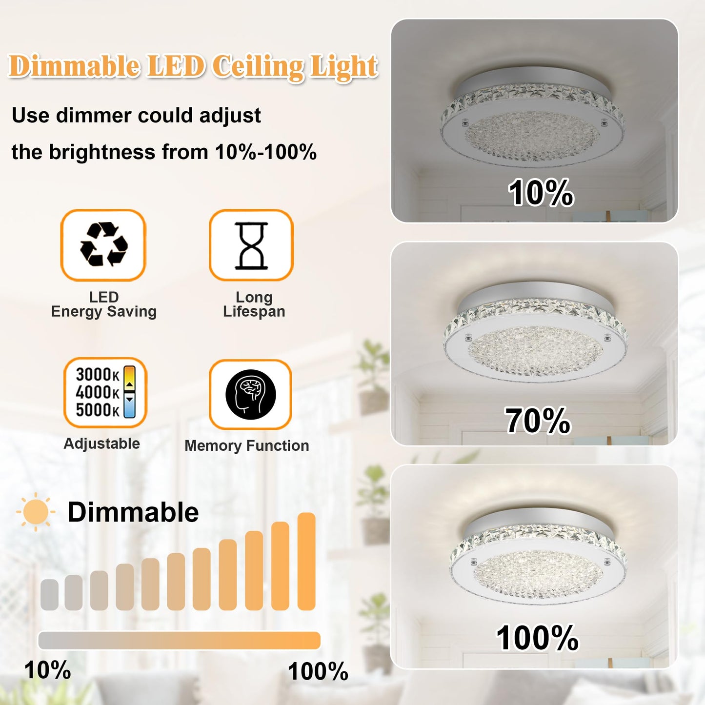 DHK wot Crystal Ceiling Light Fixture Modern Crystal Light Fixtures Ceiling Mount for Bathroom, Hallway, Porch, Laundry Room, Cloakroom, 11", 3000/4000/5000K, LED, Dimmable