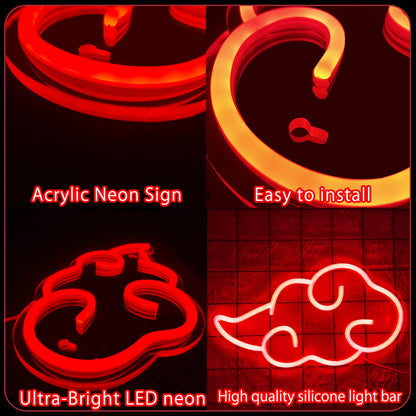 Dleouly Anime Neon Sign, LED Red Cloud Neon Signs for Wall Decor, Dimmable Gaming Neon Sign Wall Signs USB Night Neon Light for Bedroom Game Room Man Cave Party, Gifts for Your Son, Boyfriend(12x7in)
