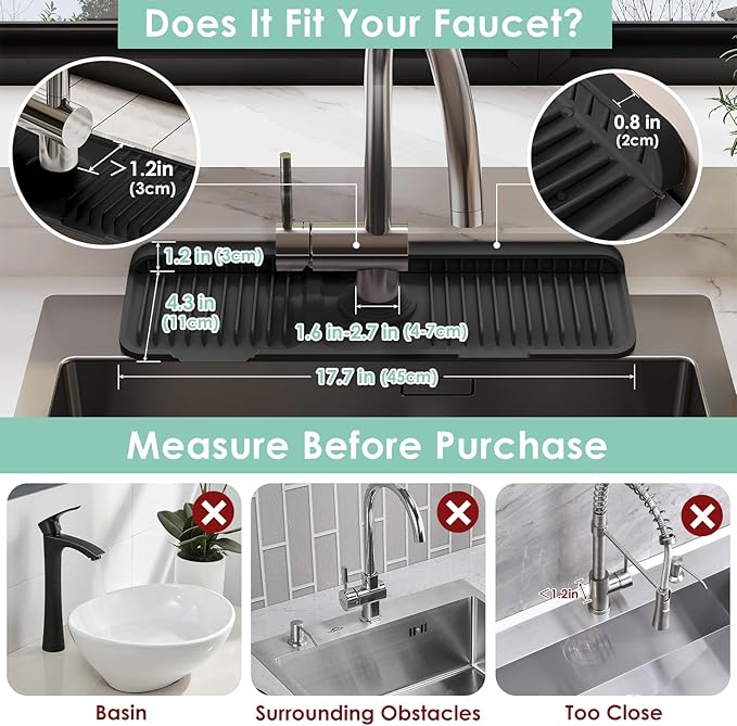 17.7 Inch Silicone Faucet Mat for Kitchen Sink Splash Guard