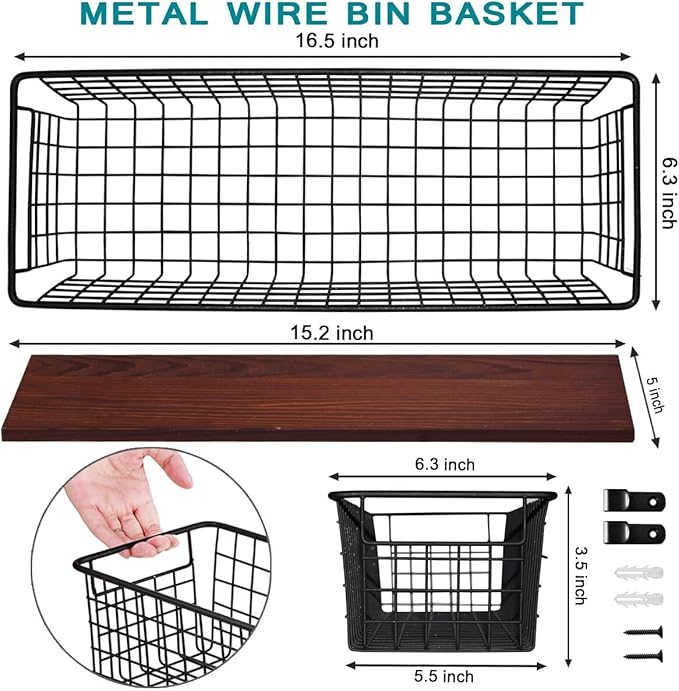 4 Set Portable Metal Farmhouse Wall Decor Storage Organizer Basket Bin
