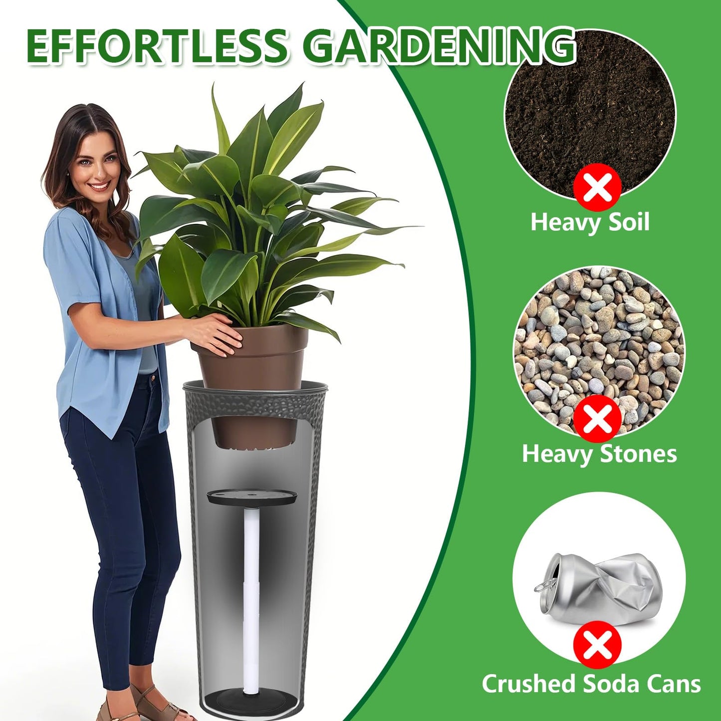 2 Pack Plant Riser Inserts for Large Pots, 8 in/10 in Interchangeable Sturdy Planter Inserts & 11 - 17 in Adjustable Height Lifters Planter Filler for Indoor & Outdoor Various Shapes Pots（Black）