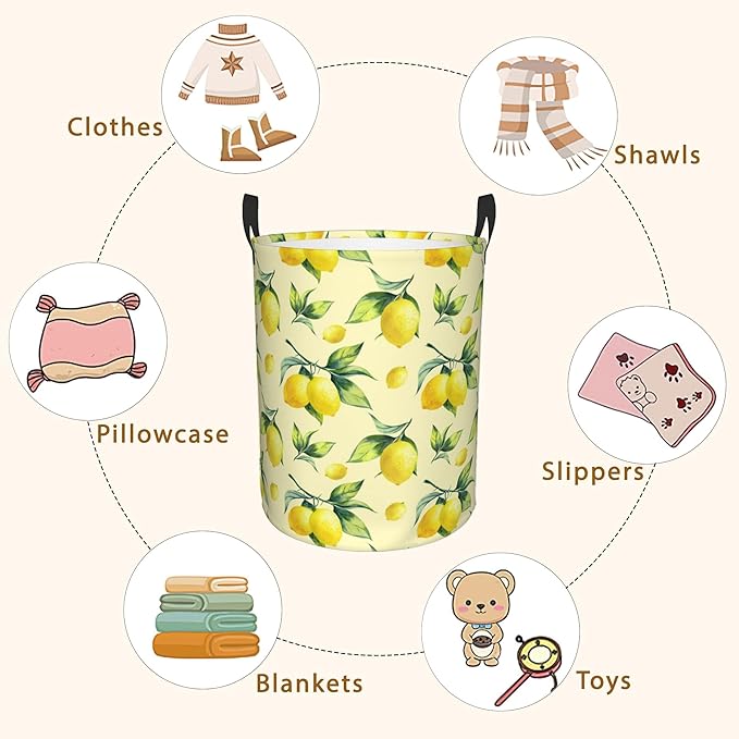 Lemon Yellow Laundry Basket, Waterproof Foldable Laundry Hamper, Dirty Clothes