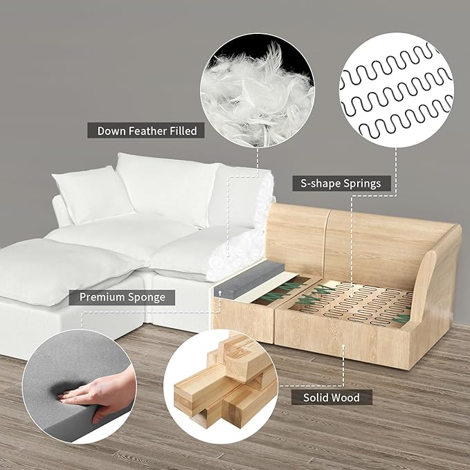 Ottoman, Down Filled Comfort Footrest, Modular Sectional Cloud Sofa