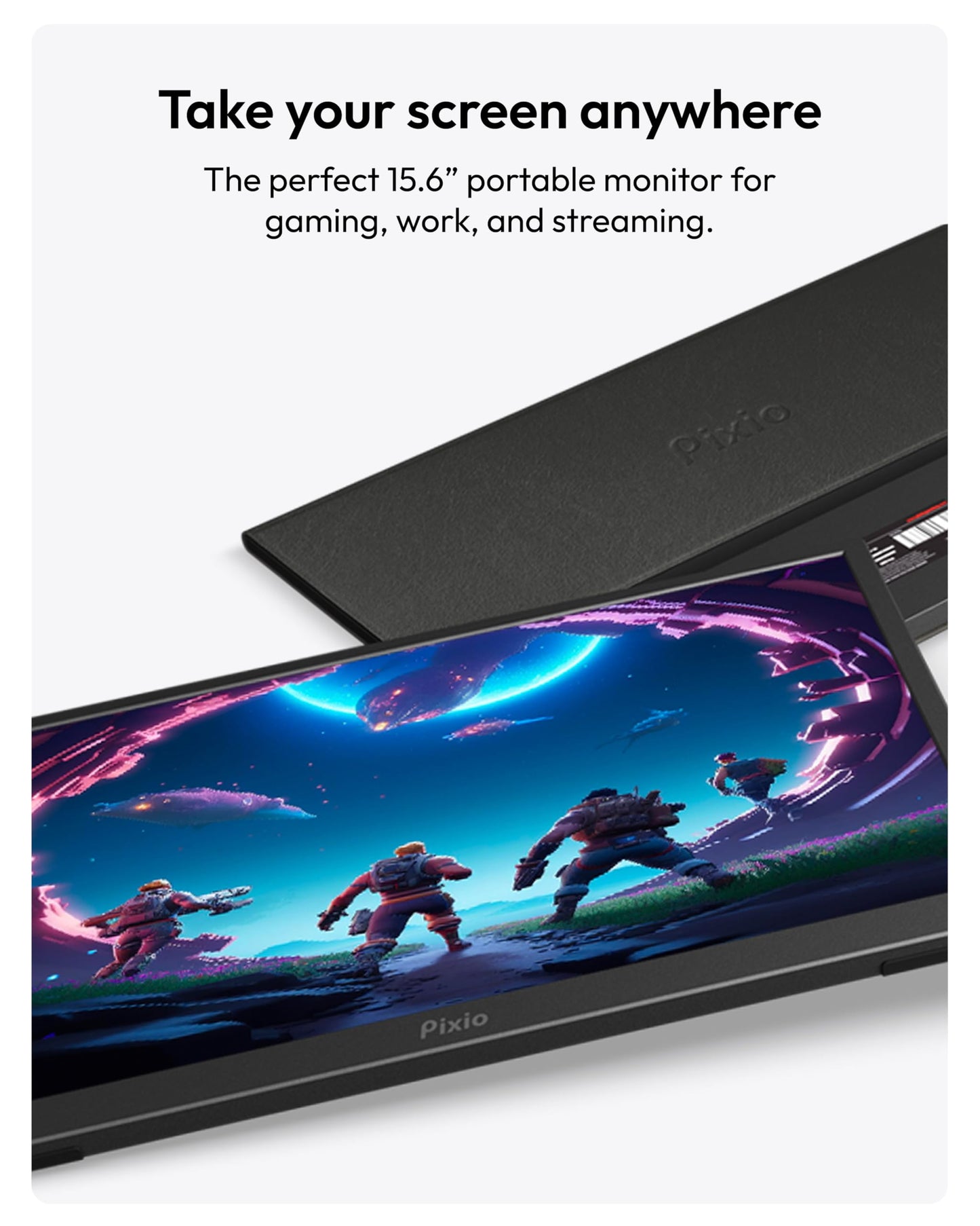 Pixio PX160 Wave Pink Portable Monitor 15.6 inch 60Hz FHD 1080p IPS Panel HDR Screen Cover Stand USB-C HDMI Laptop Screen Extender Portable Monitor for Laptop, PC, Console, Phone