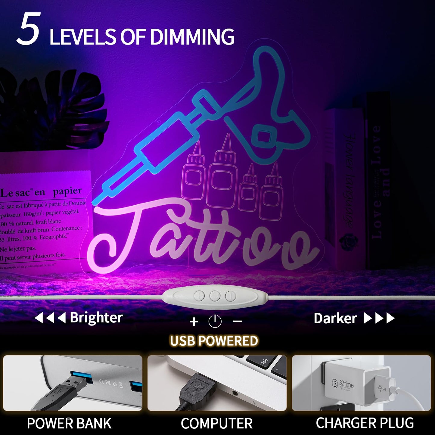 Runalosa Tattoo Neon Sign for Business Dimmable Blue Pink Girl Neon Light Sign Letters Led Signs for Wall Decor Man Cave Beauty Salon Shop Plaque Tattoo Studio Decoration 13.5" x 12.4"