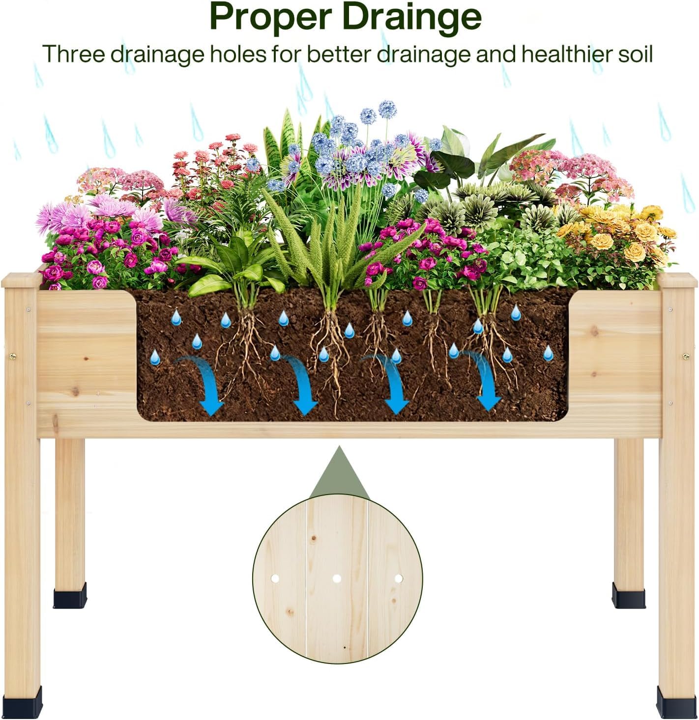 ZIENLIFE Wood Raised Garden Bed, 48x24x30in Elevated Wooden Planter Box with Legs Standing Growing Bed for Backyard, Patio, Balcony with Bed Liner, 200 Pound Capacity 3PCS
