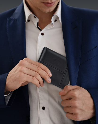 Swallowmall Mens Wallet Rfid Blocking Leather Wallet for Men Bifold Wallets with 1 ID Window 16 Card Slot