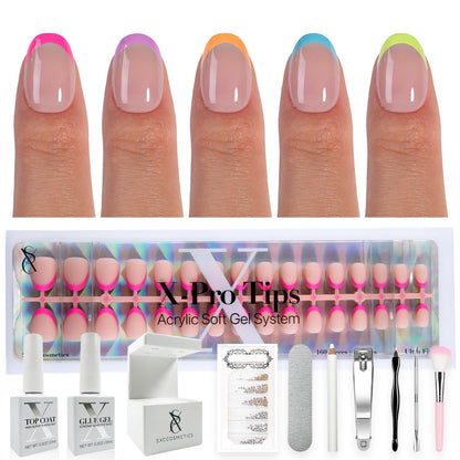 SXC Cosmetics French Tip Press On Nails - Skin Tone Nude and Color Series, Short Coffin X-Pro Tips Starter Kit ST119KIT