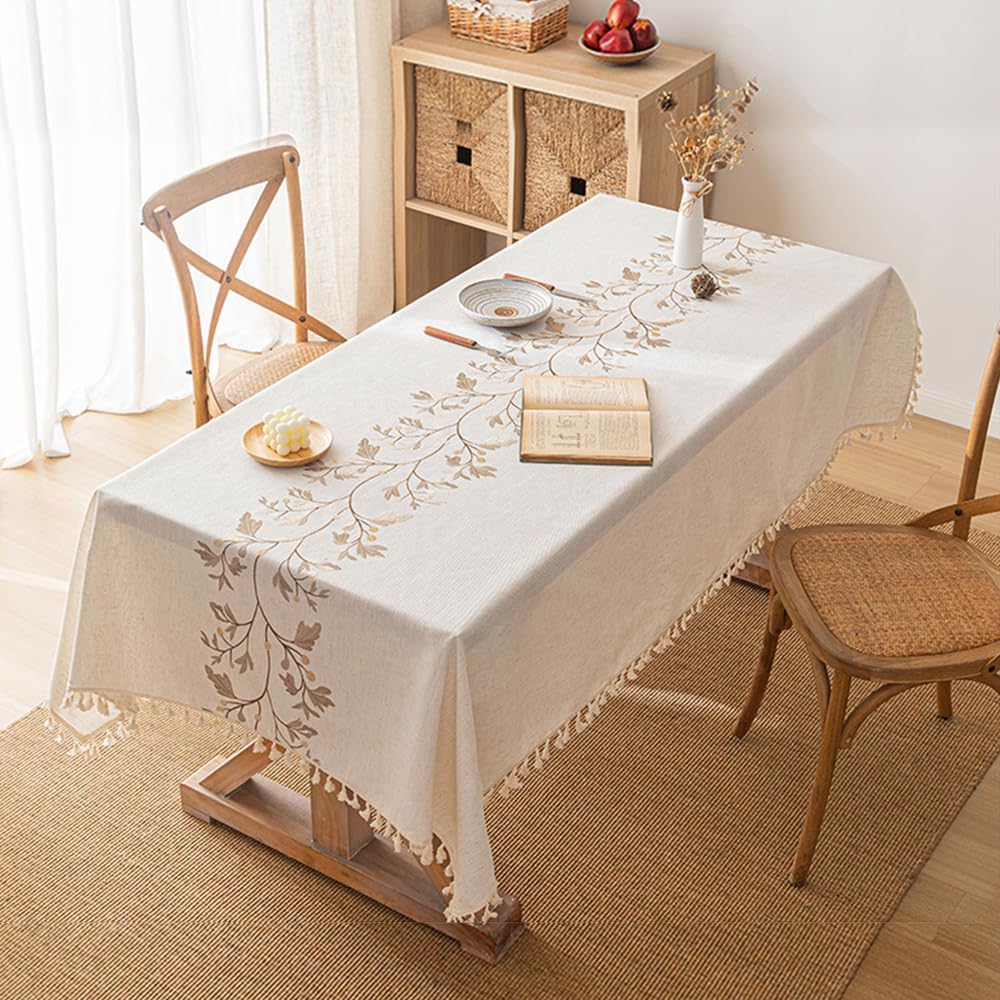 Pahajim Rectangular Cotton Linen Tablecloth Waterproof Wrinkle Resistant Rustic Style Table Cloth Elegant Farmhouse Table Cover for Dining Kitchen Outdoor Picnic,55''x94'',10-12 Seats