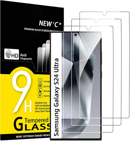 NEW'C 3 Pack Designed for Samsung Galaxy S24 Ultra Screen Protecto, (No for S24/S24 Plus), Tempered Glass, Case Friendly Scratch-proof, Bubble Free, Ultra Resistant