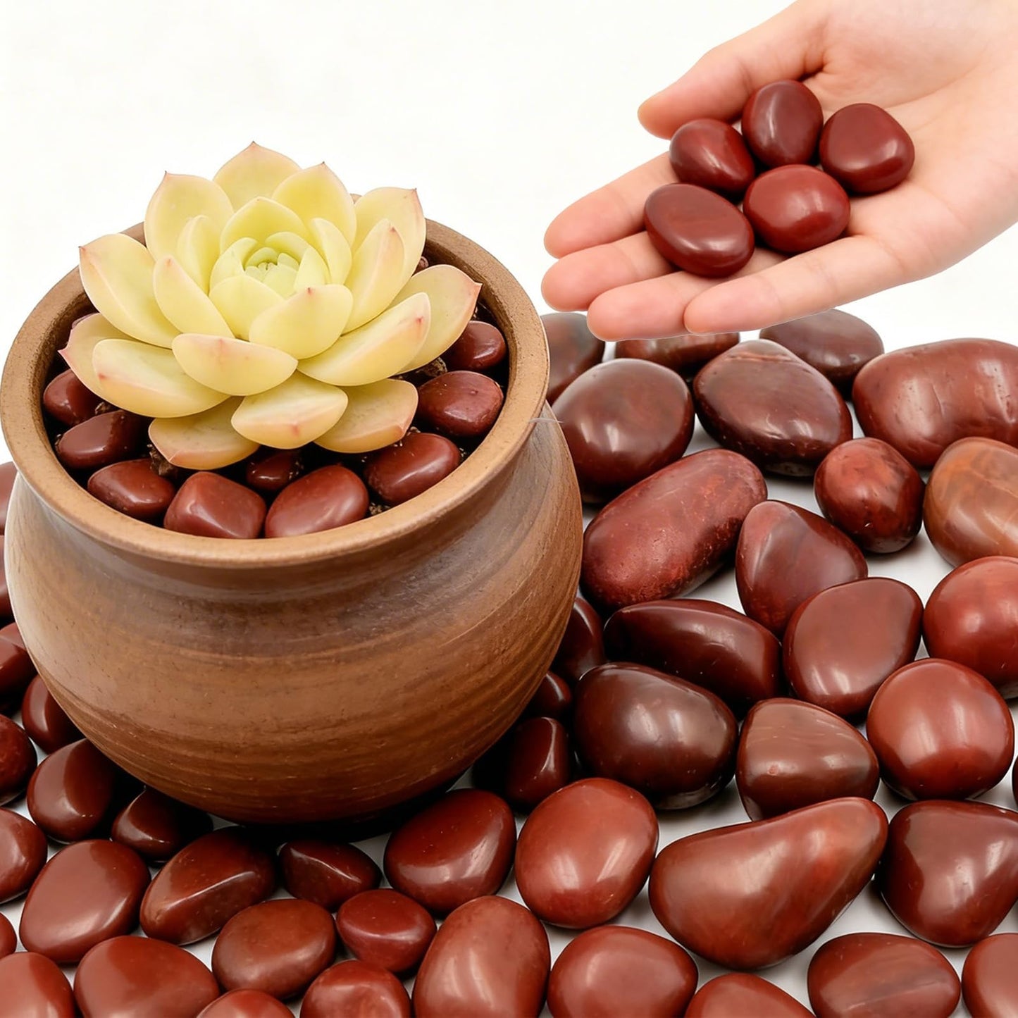 MENGDEWEI Red River Rocks Outdoor Landscaping- 1-2inch Polished Pebble for Plants- Garden Decorative Stones-Large Plant Rocks,Ideal for Aquarium, Home Decor-18LB