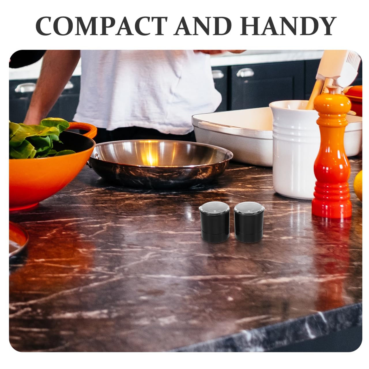 OKUMEYR Stainless Steel Grinder Cap Covers for Salt Pepper Mills Adjustable Spice Grinder Lid Covers Manual Kitchen Spice Jar Tops Easy to Clean 2 Pack Compact 1.88X1.81X1.77 Inch