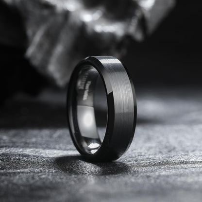 King Will BASIC 7mm Men Black Tungsten Carbide Wedding Ring Brushed Finish Beveled Polished Edge 10