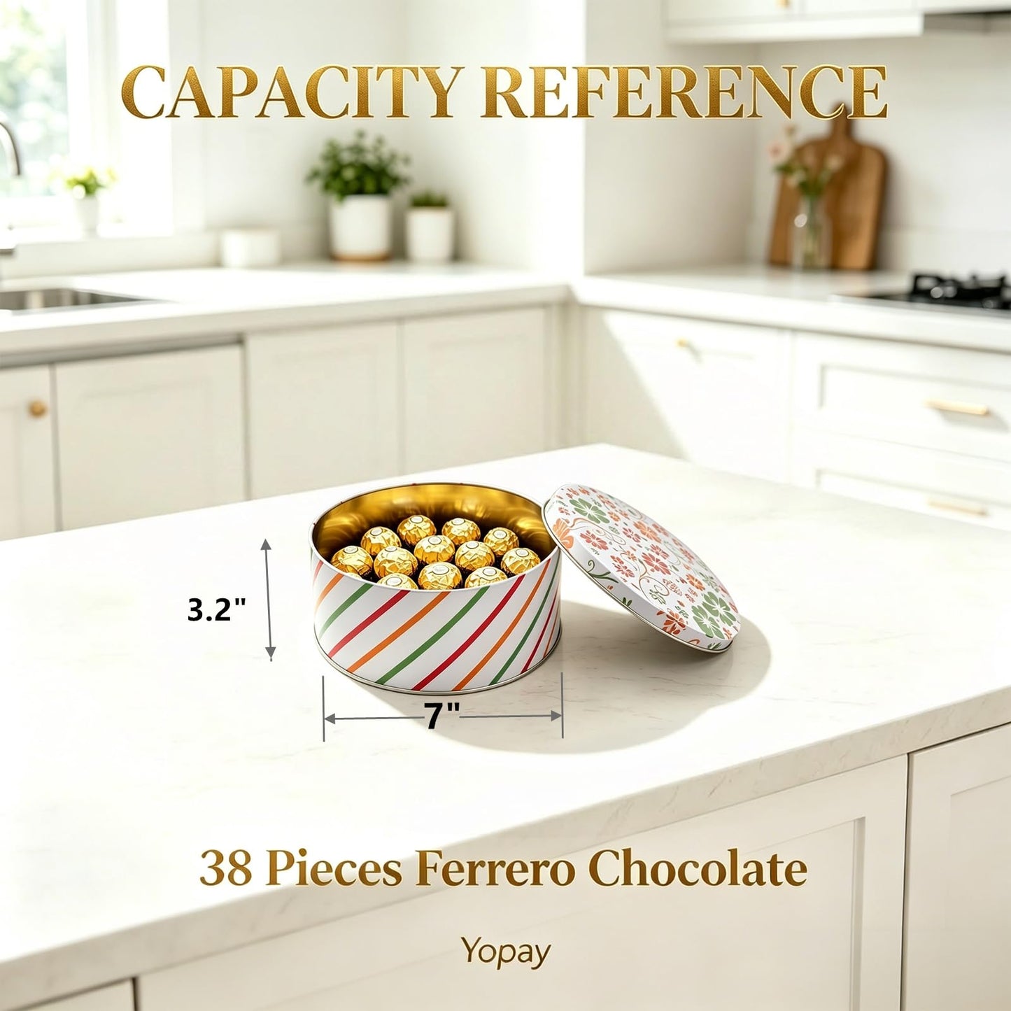 Yopay 3 Pack Round Decorative Cookie Tins, Floral Red Green Striped Holiday Metal Gift Tins, Food Safe Baking Cake Storage Containers for Easter, Christmas Cookies, Candy, Biscuits, Gift Packaging