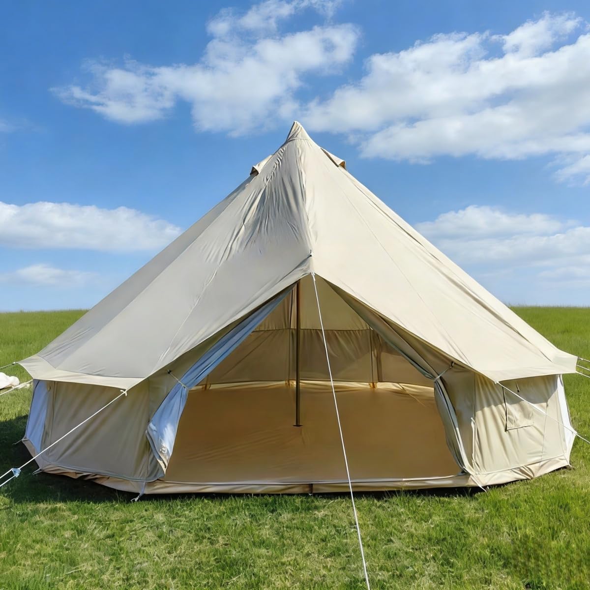 Outdoor Camping 13ft/16.4ft Oxford Bell Tent with Sewn-in Groundsheet for 4-8 Persons, Large Glamping 4M/5M Yurt Tent with Stove Jack for Winter Camping (16.4FT(5 Meter Bell Tent))