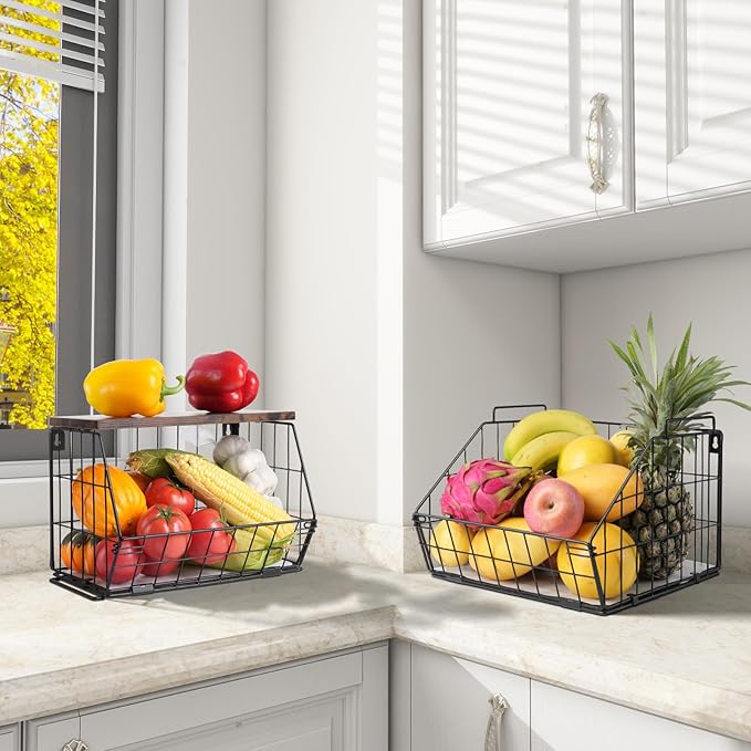 2 Tier Stackable Wall Mounted Hanging Basket, Fruit Basket