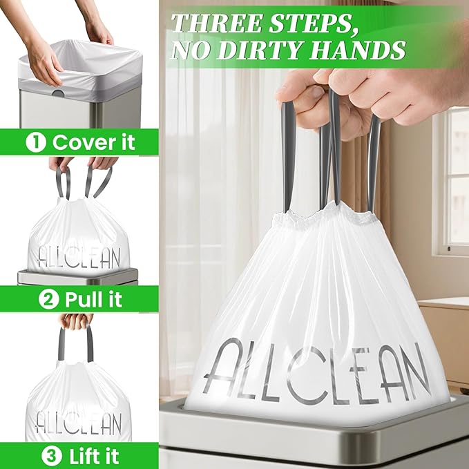 Trash Bags 13 Gallon Tall Kitchen Drawstring Garbage Bags, Fit 13 Gal Bins