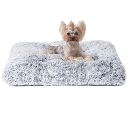 EHEYCIGA Calming Dog Bed Medium, Fluffy Anti Anxiety Washable Cushion Bed for Crate, Dog Mat Mattress with Anti-Slip Bottom, Grey, 75x50x7.5cm