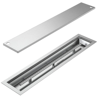 Skyflame Linear Stainless Steel Drop-in Fire Pit Pan and Burner with Burner Cover, 42 by 6-Inch