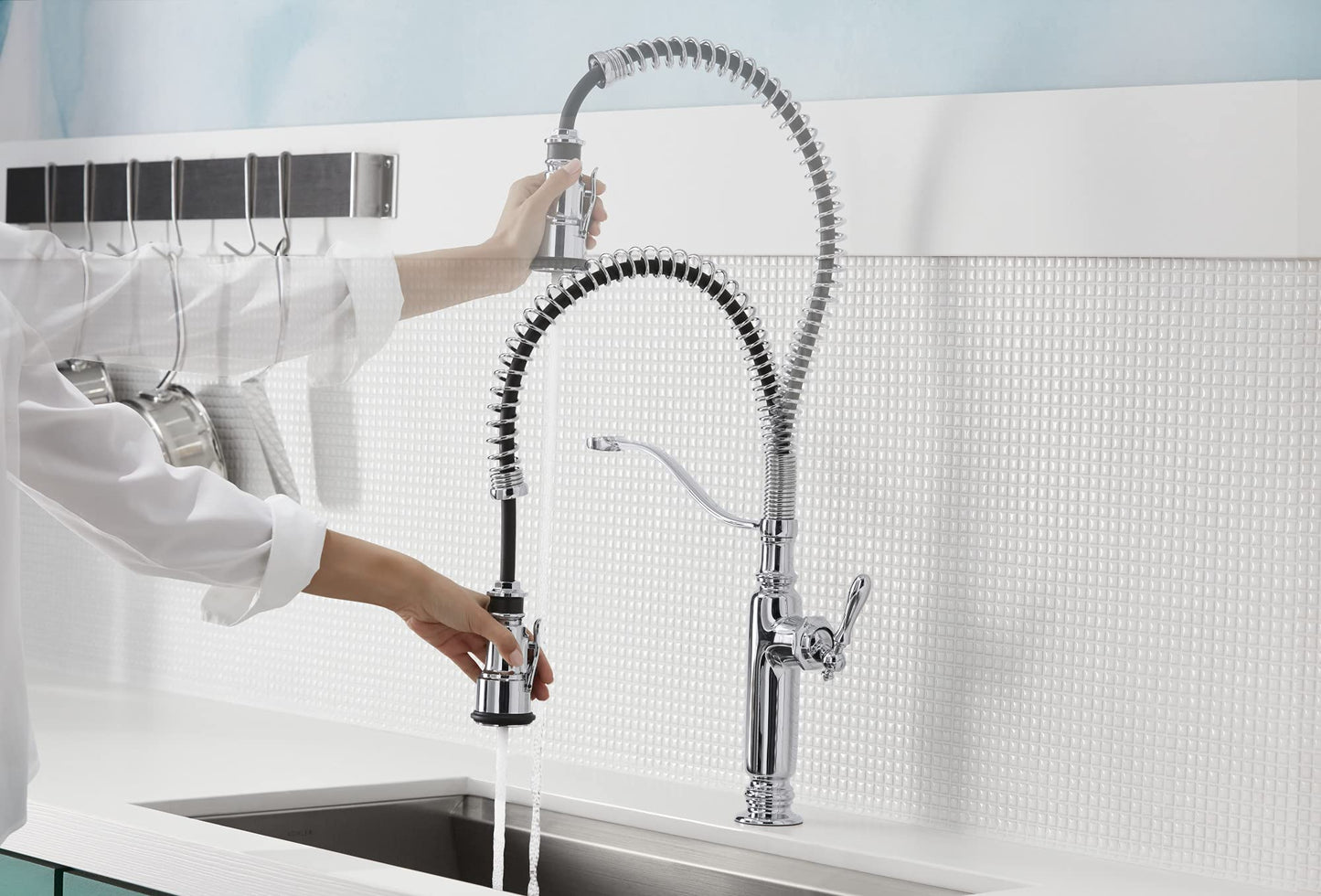 KOHLER Tournant Semi-Professional Pull-Down Kitchen Sink Faucet, Commercial Kitchen Faucet with Pull Down Sprayer, 77515-CP, Polished Chrome