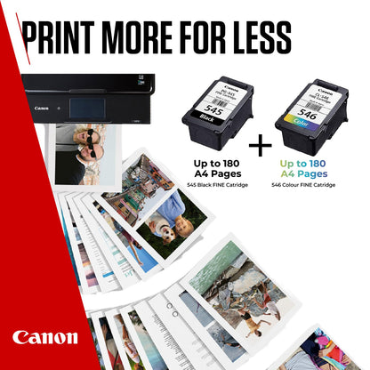 Canon Ink & Paper Multipack - PG-545/CL-546 Genuine Printer Ink Cartridges 2 Pack (1 x Black, 1 x Colour) & 4x6 Photo Paper (50 x Sheets)