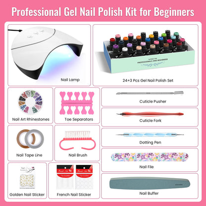 VANREESA 42 Pcs Gel Nail Polish Kit with U V Light 24 Popular Colors Gel Polish Nail Kit Green Blue Purple Pink Orange Complete Nail Kit with Manicure Tools Gifts for Women Girls