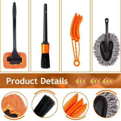 THINKWORK Car Detail Duster Kit - 17PCS Perfect Dust Removal Kit for Interior and Exterior, Detailing Brush, Cleaning Gel, Window Brush, Coral Fleece Towels and Cleaning Pads