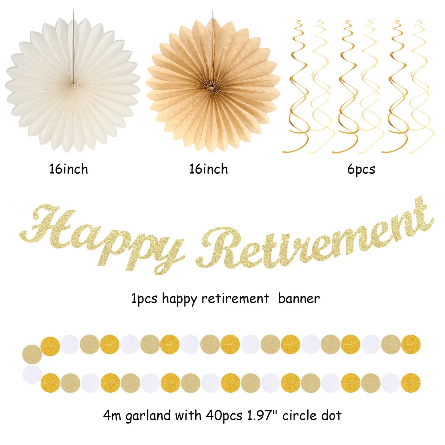 Beige-Gold Happy Retirement Party Decorations Banner Women Men Huglony