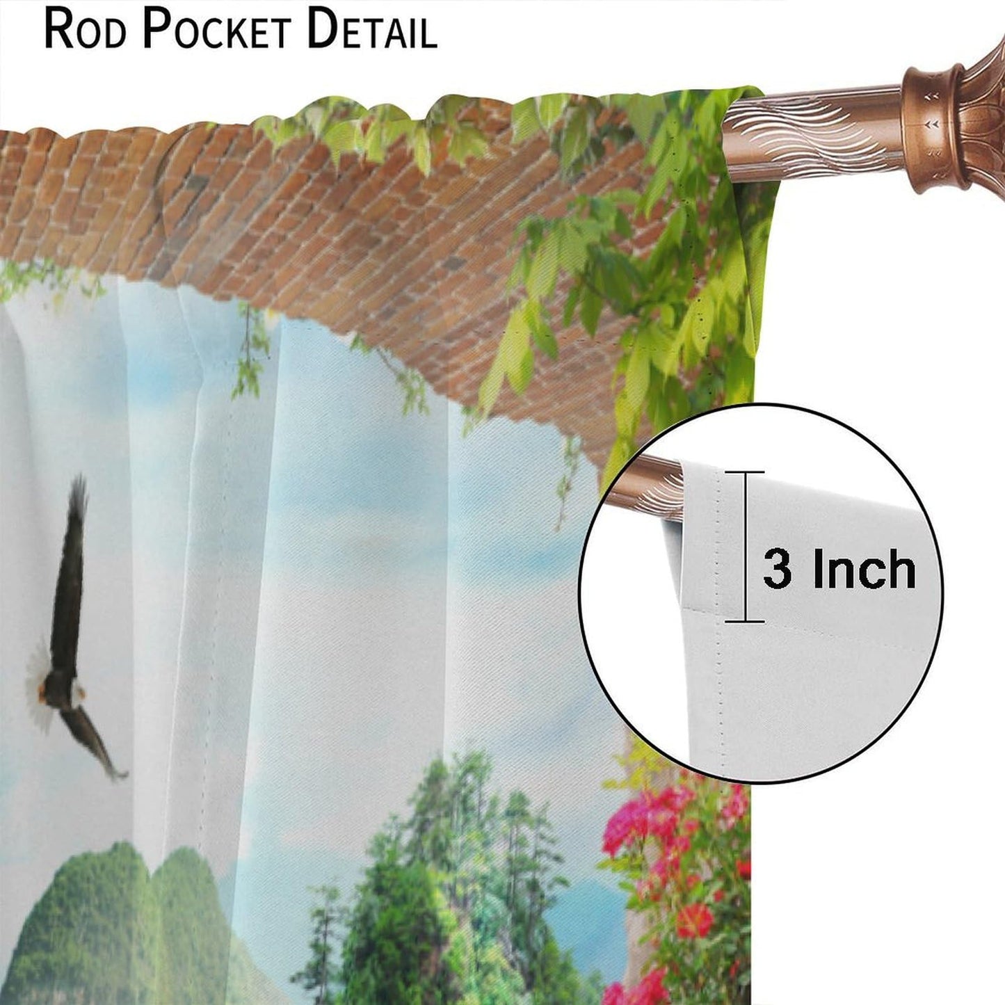 AAVEUP Italian Building Curtains for Kitchen,European Vintage Rustic Romantic Waterfall Natural Flower Landscape Architecture Window Treatments Print for Bedroom Living Room 42x45in（No Blackout）
