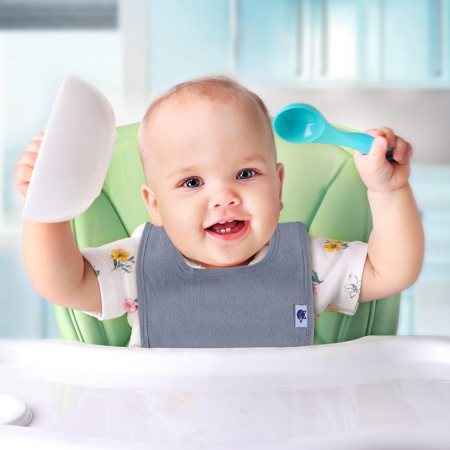 SPINFOX 10 Pack Waterproof Baby Bibs Unisex Cotton Terry Drool Bib, Solid Blank Infant Feeding Bibs, Newborn Bibs for Baby Girl and Boy - Neutral