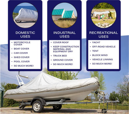 COMFITWEAR Super Heavy Duty Tarp Cover Reinforced Grommet Multi-Purpose Pool Cover Boat Tarp Camping Tarp UV Resistant Waterproof Tarpaulin Canopy Tent Waterproof Tarp Cover (Black-Silver, 25' X 40')