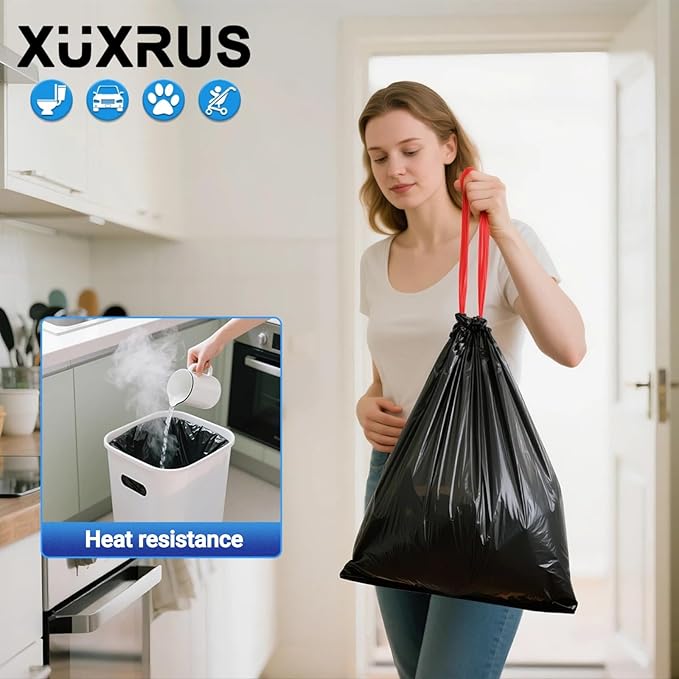 XUXRUS 1.5 Gallon Black Mini Trash Bags, Tear-Resistant, Easy Tear-Off