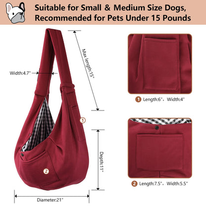 AOTWAN Puppy Dog Sling Puppy Carrier for Small Dogs Reversible Dog Carrier with 2 Pocket Puppy Carrier Sling for Walking Subway Travel(Dark Blue)