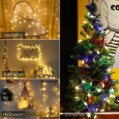 Yummuely Star String Lights 10Ft 20 LED Fairy Lights Battery Operated Waterproof Indoor Outdoor Twinkle Christmas Lights for Bedroom Party Wedding Xmas Tree Decoration (Warm White)