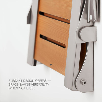Seachrome Silhouette Comfort Folding Wall Mount Shower Bench Seat with Arms, Teak Seat with Silver Frame