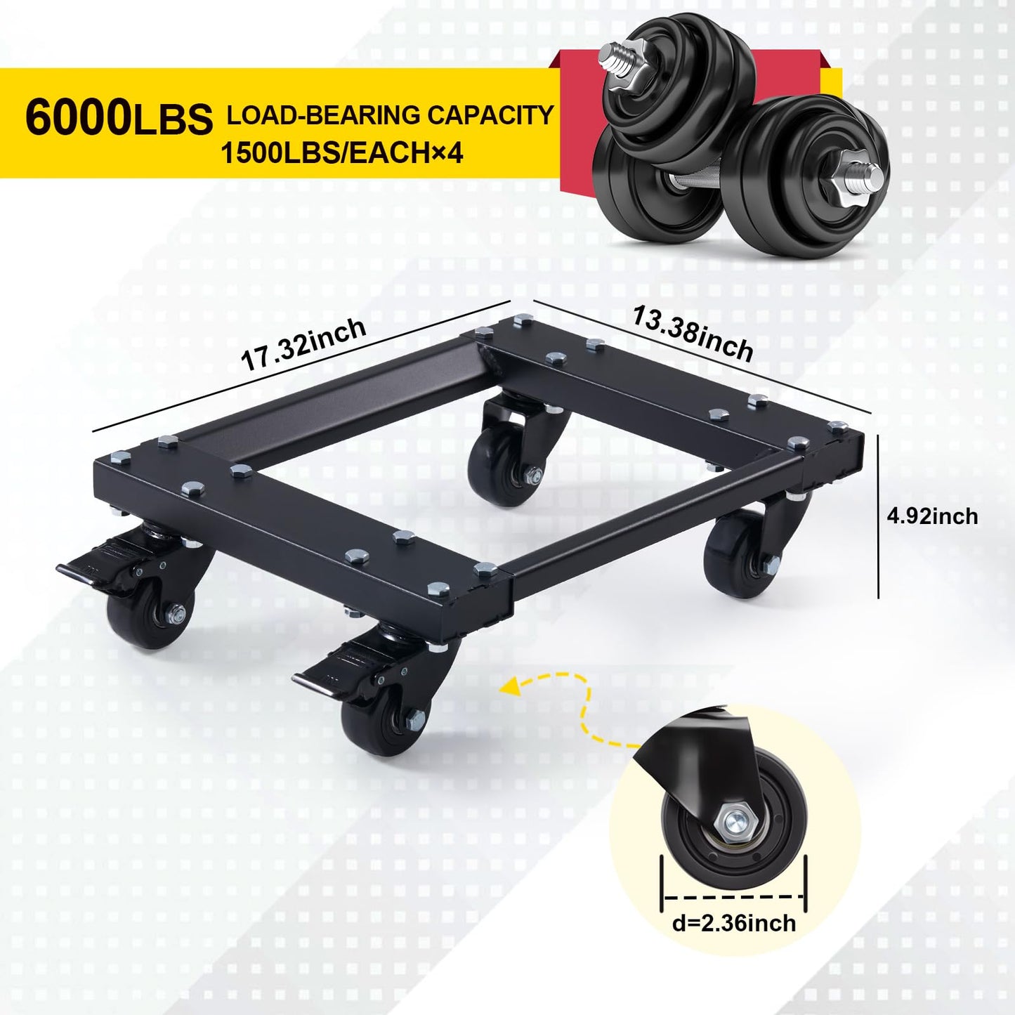 GVGBUK Heavy Car Dolly Set of 4, Heavy Duty Wheel with Brake, Total Weight 6000 LBS, Double ramp Design for Moving Cars, Trucks, Trailers, Motorcycles, and Boats