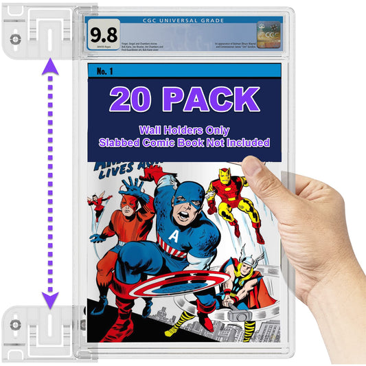 20 Pack Comic Book Display Shelf Slab Wall Mount Kit, Heavy Duty Comics Books Case Frame Holder, Clear Color (40 Pieces Hold 20 Slabs) - Comics and Cases Not Included