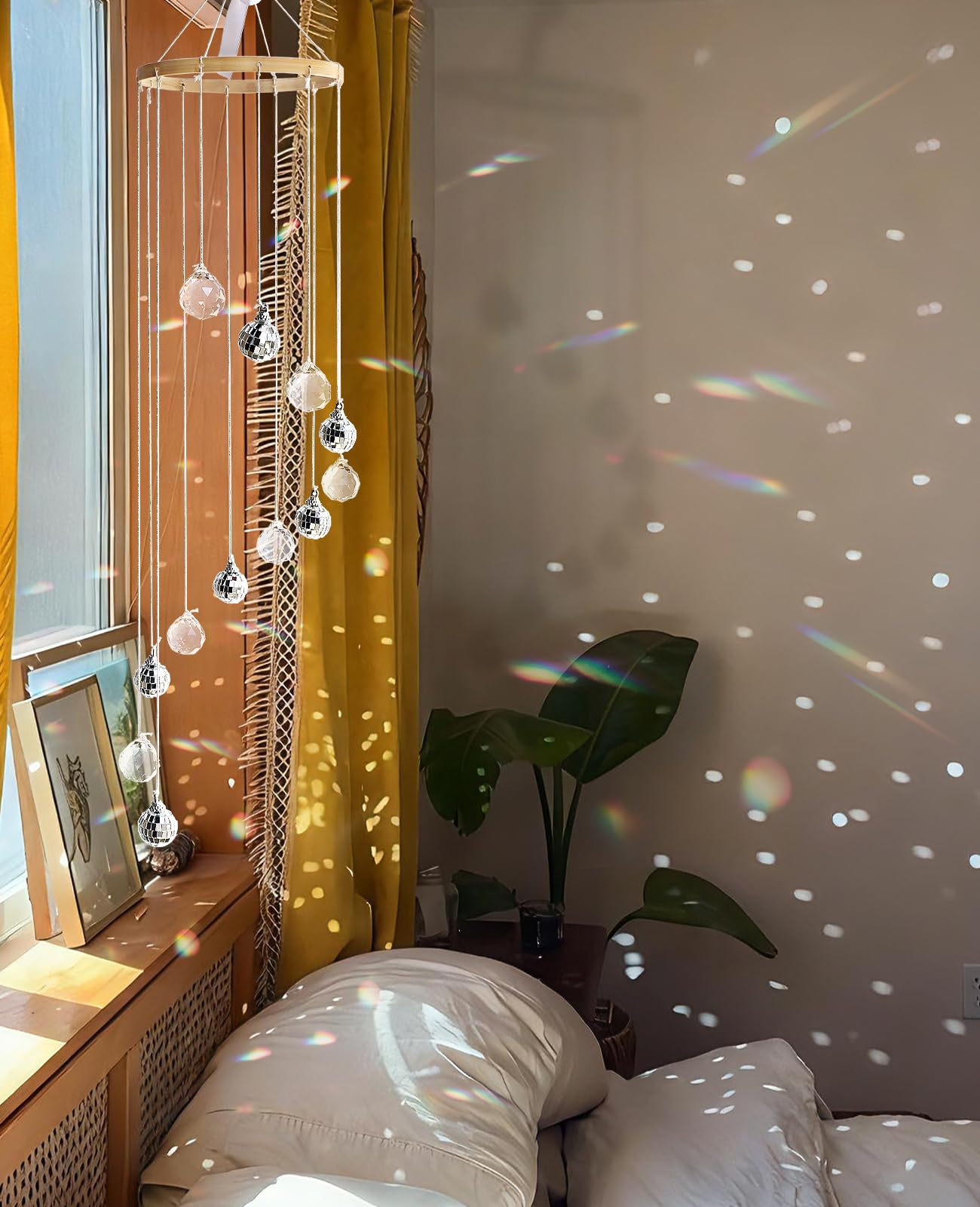 AceList Hanging Disco Ball Decor, Sun Catcher Crystals & Disco, 31.5 inch Handmade Spiral Sparkle Mirror Ball & Light Catcher for Window, and Boho Decor
