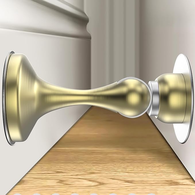 Crosize Magnetic Door Stoppers 6 Pack, Stainless Steel Door Stops for Wall and Floor Mounting, Gate Stops, No Drilling Metal Doorstops with Adhesive Tapes, Gold