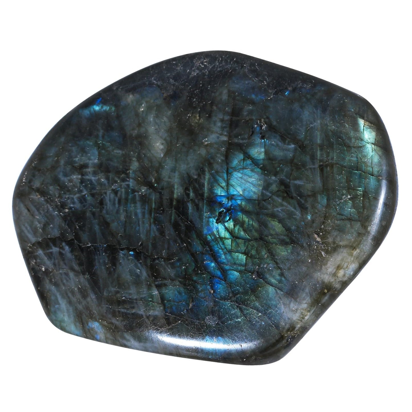 Nupuyai 301-400g Irregular Labradorite Stone Slab Specimen, Nutural Polished Self-Standing Labradorite Stone for Home Office Decoration Meditation Yogo Fengshui
