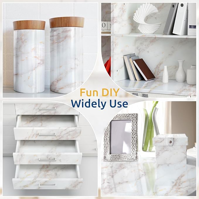 rabbitgoo Glossy Marble Contact Paper Peel and Stick Wallpaper 23.6" X 196.8"