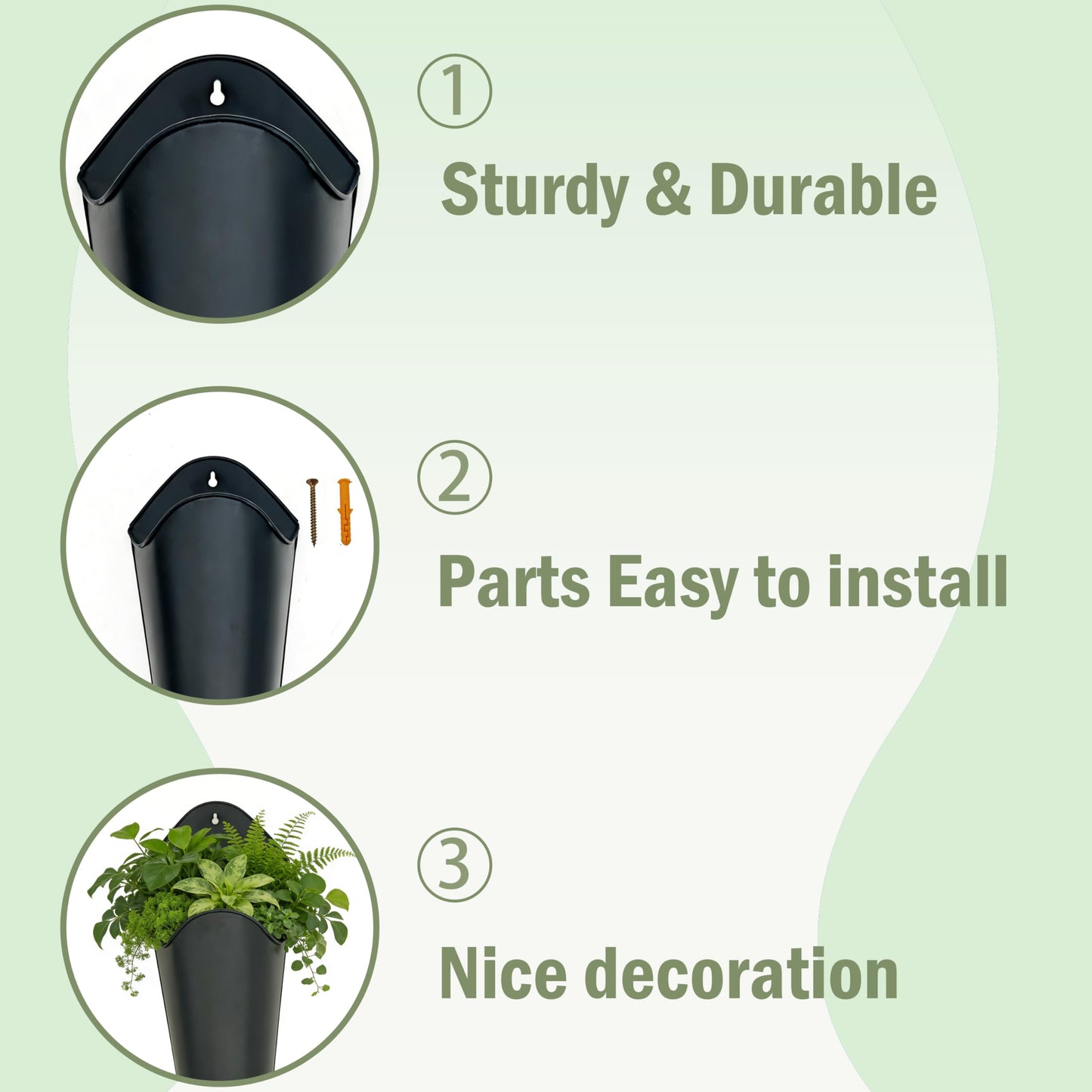 SYITCUN 12 Inches Galvanized Wall Planters, Set of 2 - Black Metal Hanging Flower Buckets for Farmhouse Decor, Tall Tin Vases for Dried Flowers & Greenery, Indoor Outdoor Country Decor