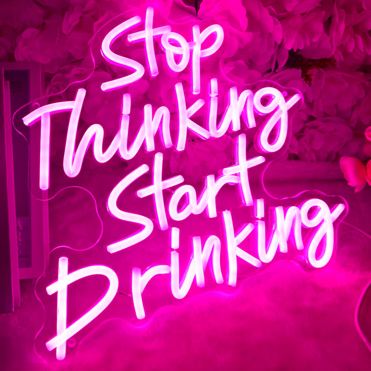 Planzo Stop Thinking Start Drinking Neon Sign Wall Decor Beer Sign for Home Bar Pub Bistro Man Cave Garage Night Club Coffee Shop LED Light Sign Kitchen Bedroom Birthday Party Gift 5V USB Pink