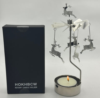 HOKHBCW Rotary Candle Holder Spinning Candleholder Metal Small Gift (Christmas Elk)