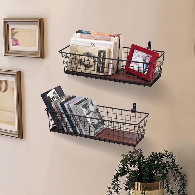SheeChung 2 Set Portable Metal Farmhouse Wall Decor Storage Organizer Basket Bin