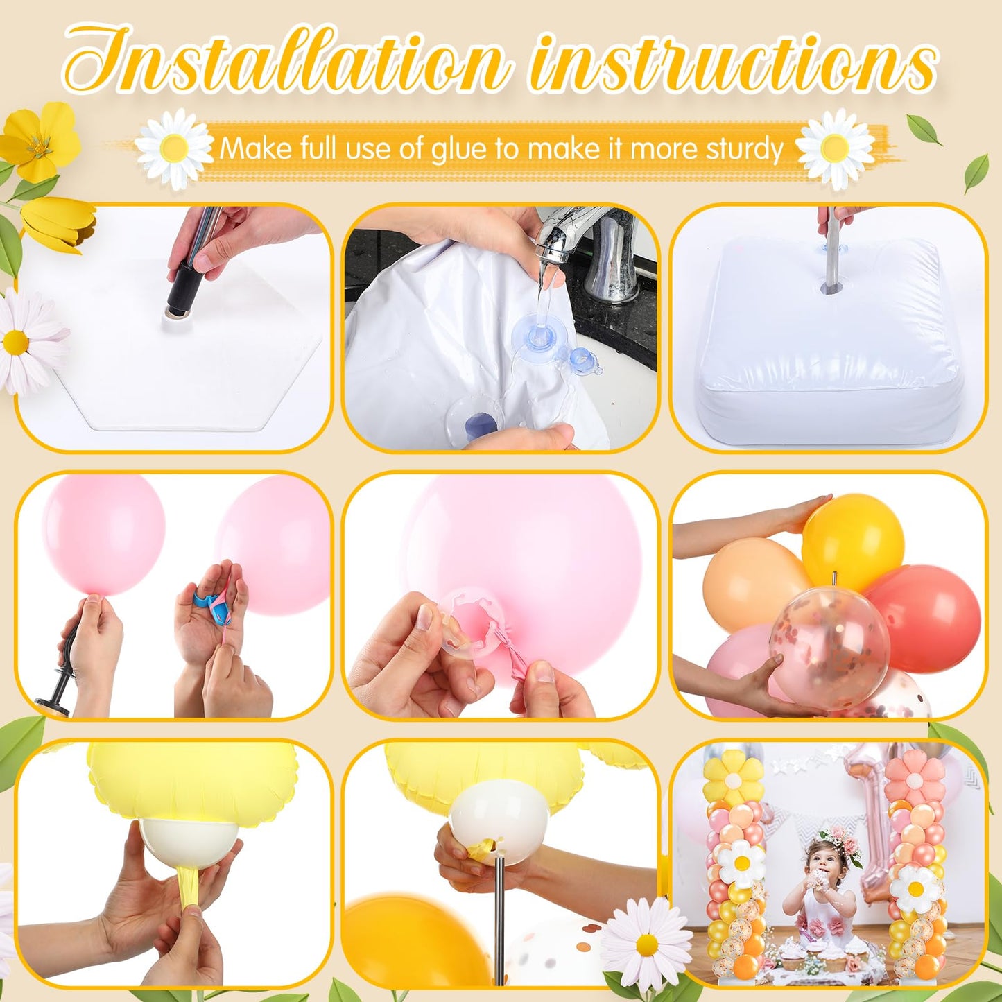 Kasyat 2 Sets Groovy Balloon Column Stand Kit Boho Daisy Macaron Pink Yellow Orange Pastel Retro Flower Balloons Arch Garland Kit for Baby Shower Birthday Wedding Hippie Flower Party Decoration