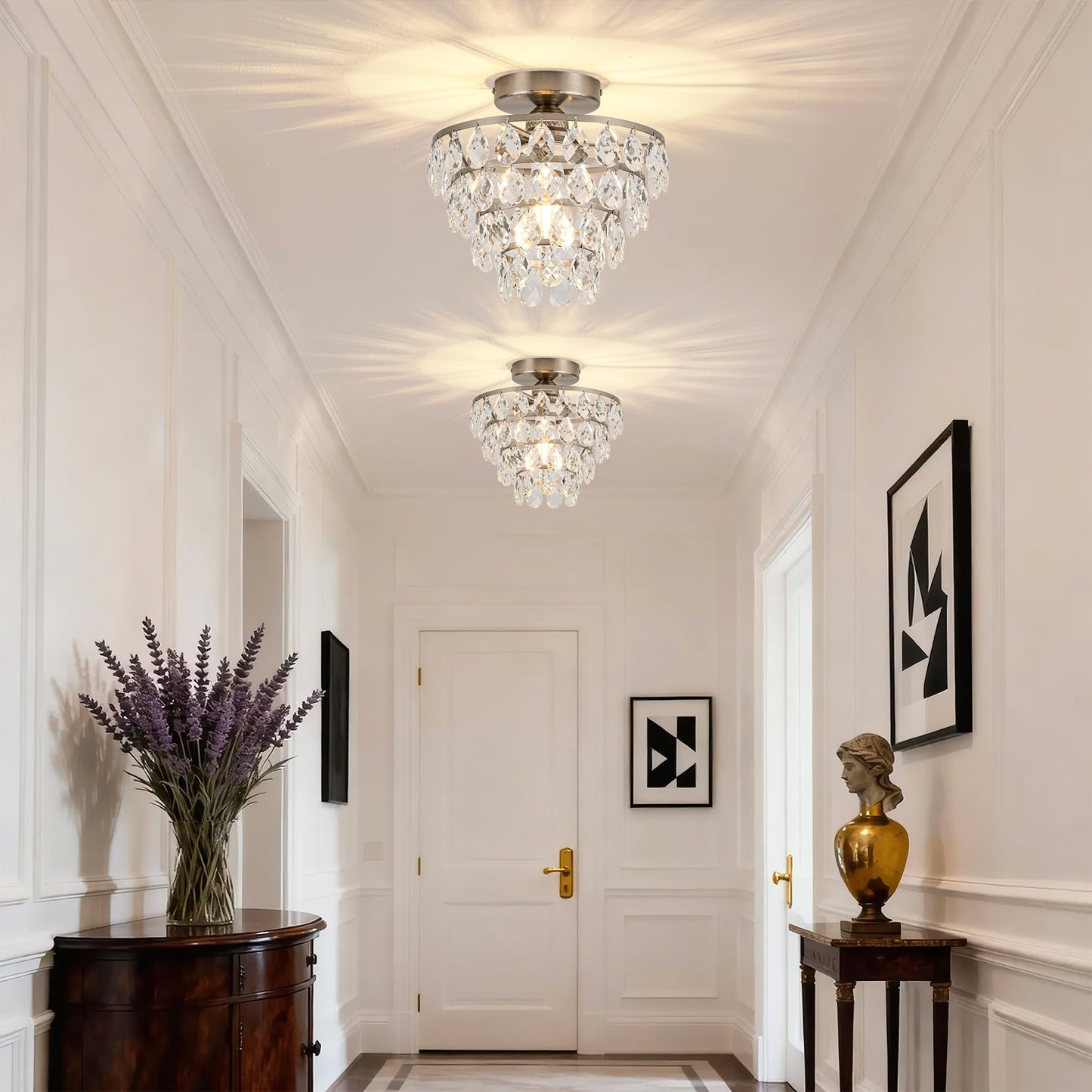 MAYNA Crystal Ceiling Light Fixture, Chrome Hallway Light Fixtures Ceiling, Bedroom Light Fixture for Kitchen Entryway Bedroom Laundry Room Girls Room, E26 Bulb Included