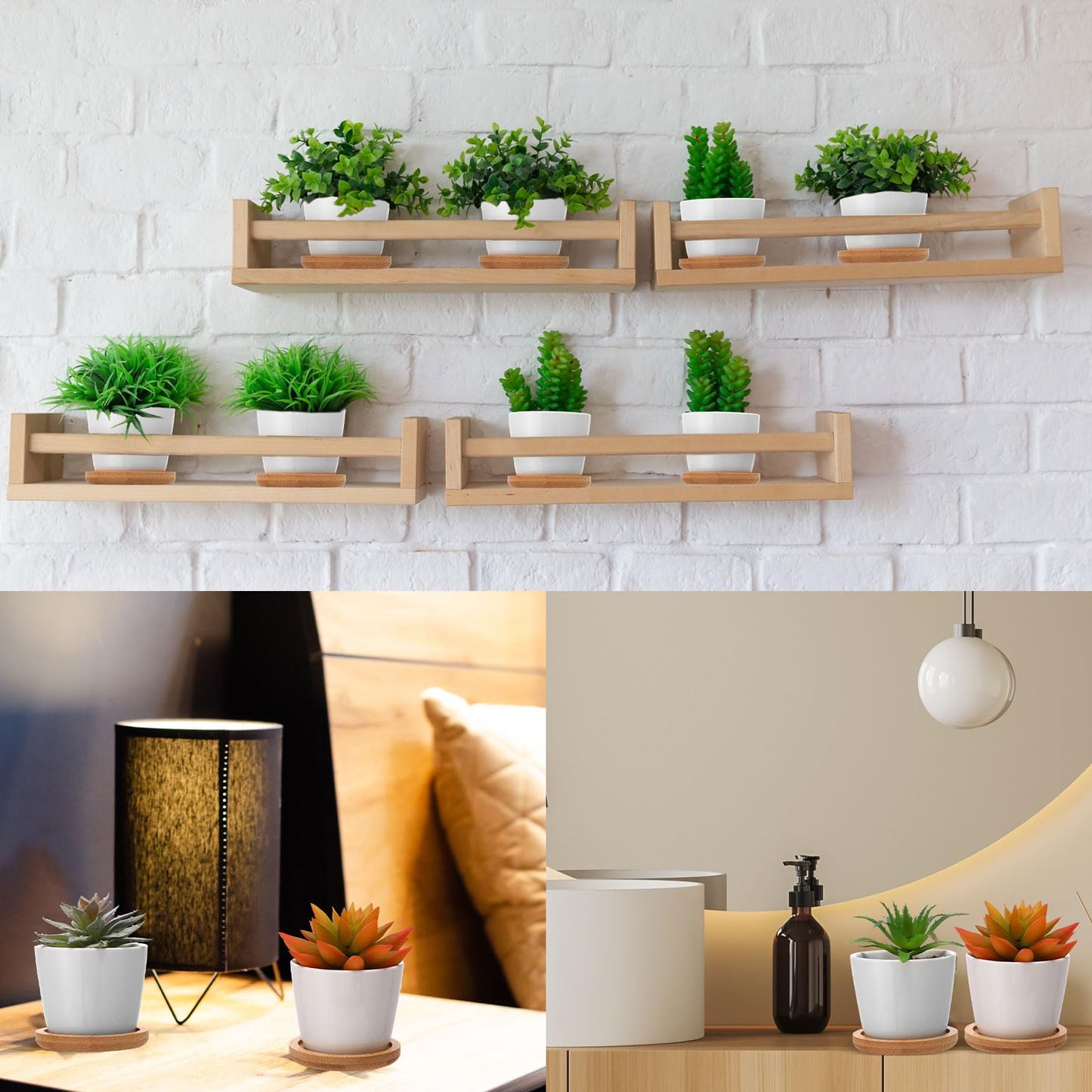 Hsei 24 Pack 2.5 Inch Mini Succulent Plant Pots Small Ceramic Flower Pot with Bamboo Tray Garden Cactus Herb Container Home Office Decoration for Birthday Mother's Day Wedding Favor Gifts (White)