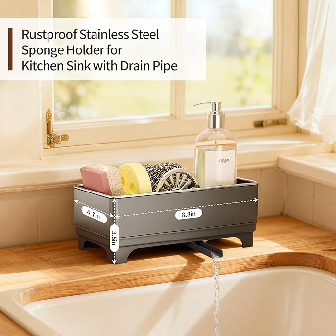 MOUKABAL Sponge Holder for Kitchen Sink – Rustproof Stainless Steel, 360°